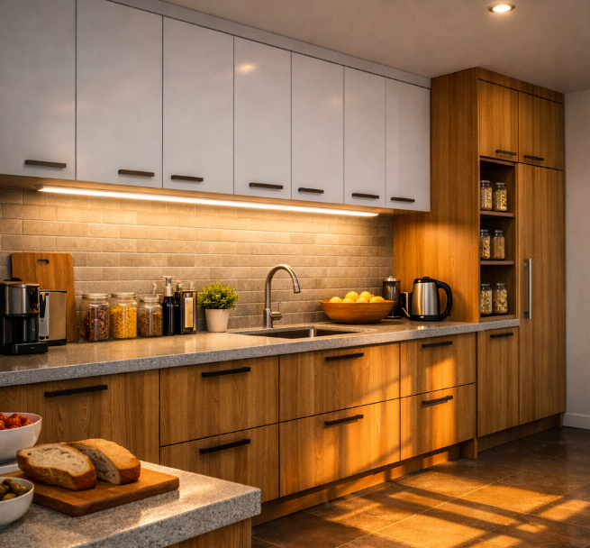 LED pasái pri osvetlení kuchynskej linky