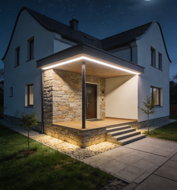 prístrešok pre domom osvetlený 230V LED pásom