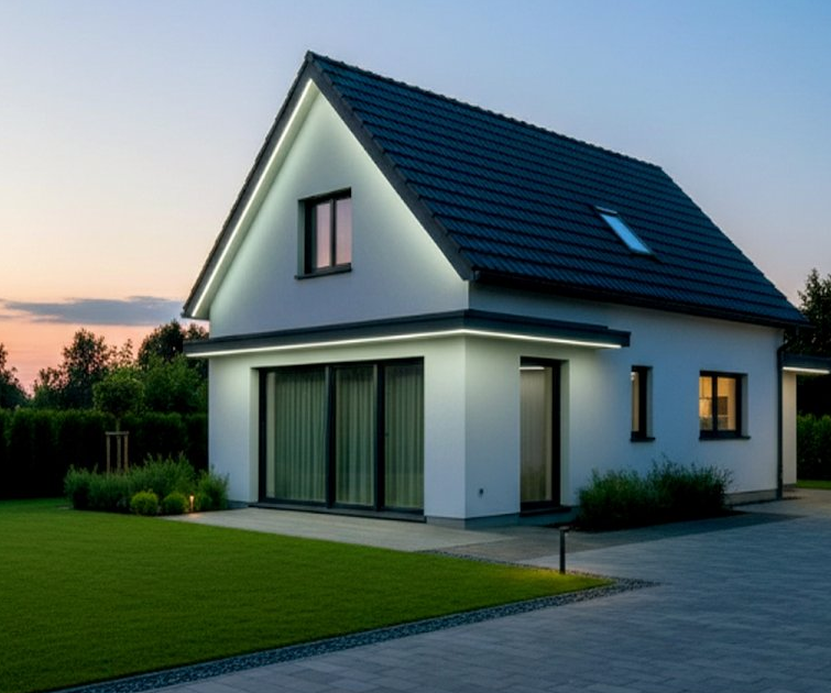 súvislé led osvetlenie fasády a stien domu