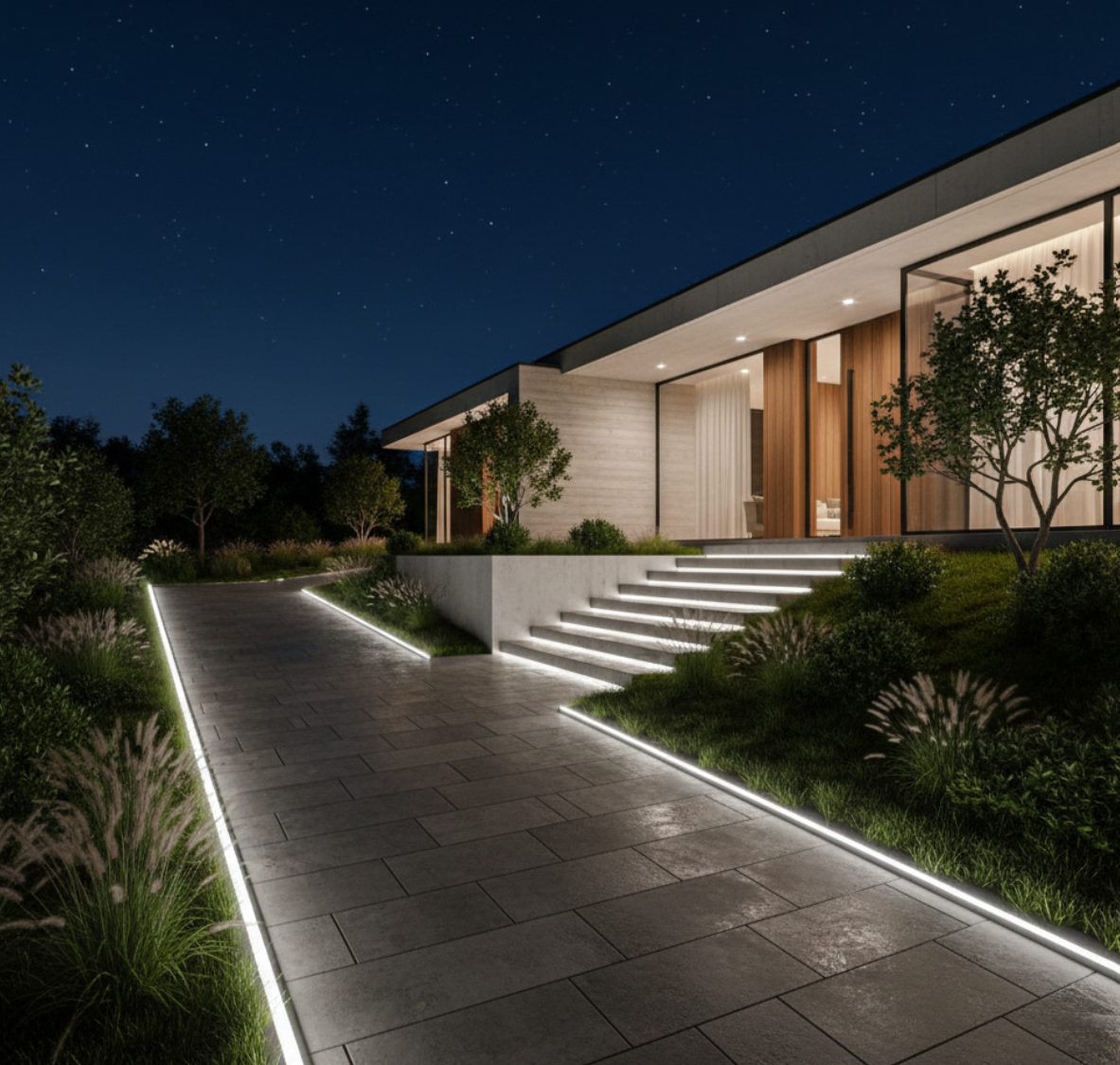 led súvisle ip68 osvetlenie vonkajších schodom pred domom