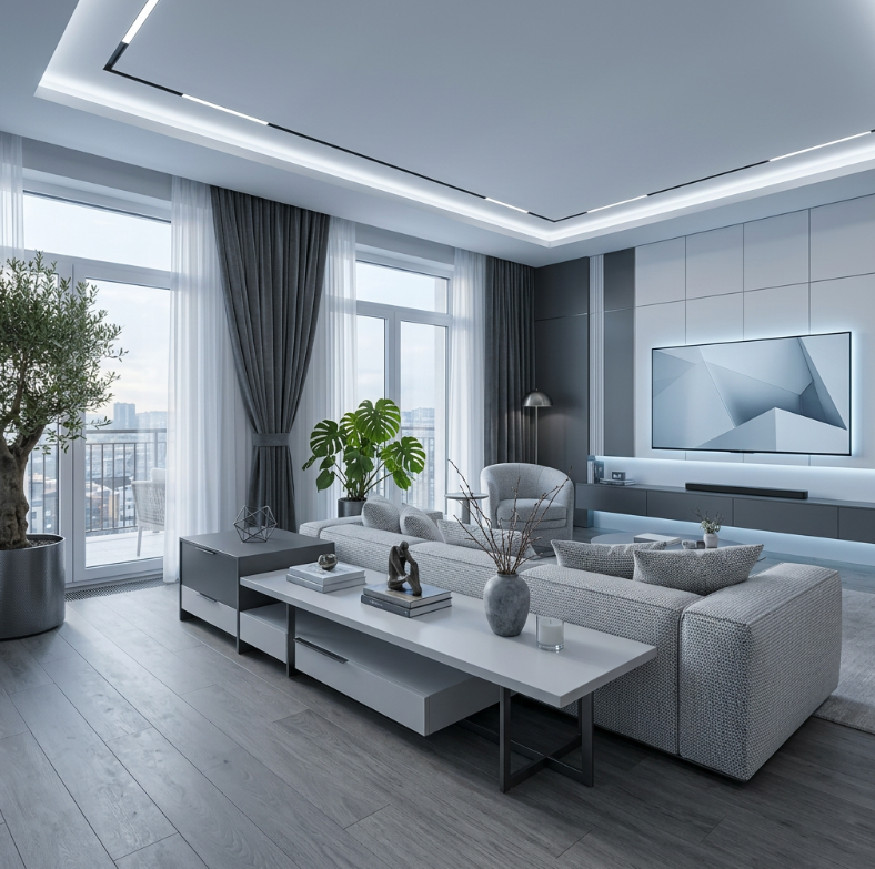 obyvačka bytu osvetlená čistým led svetlom