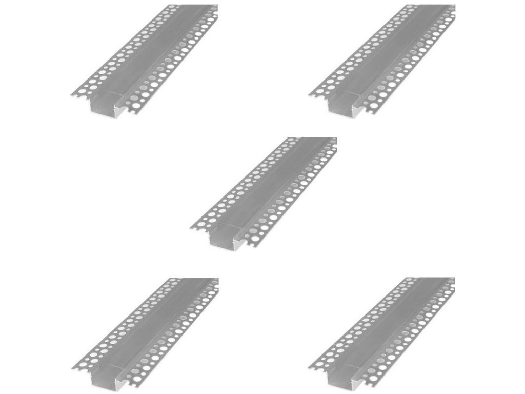 led Hliníková lišta 20mm do sadrokartónu s Čírym krytom, profil pre LED pásiky, 2m, 5ks – hlavný záber produktu