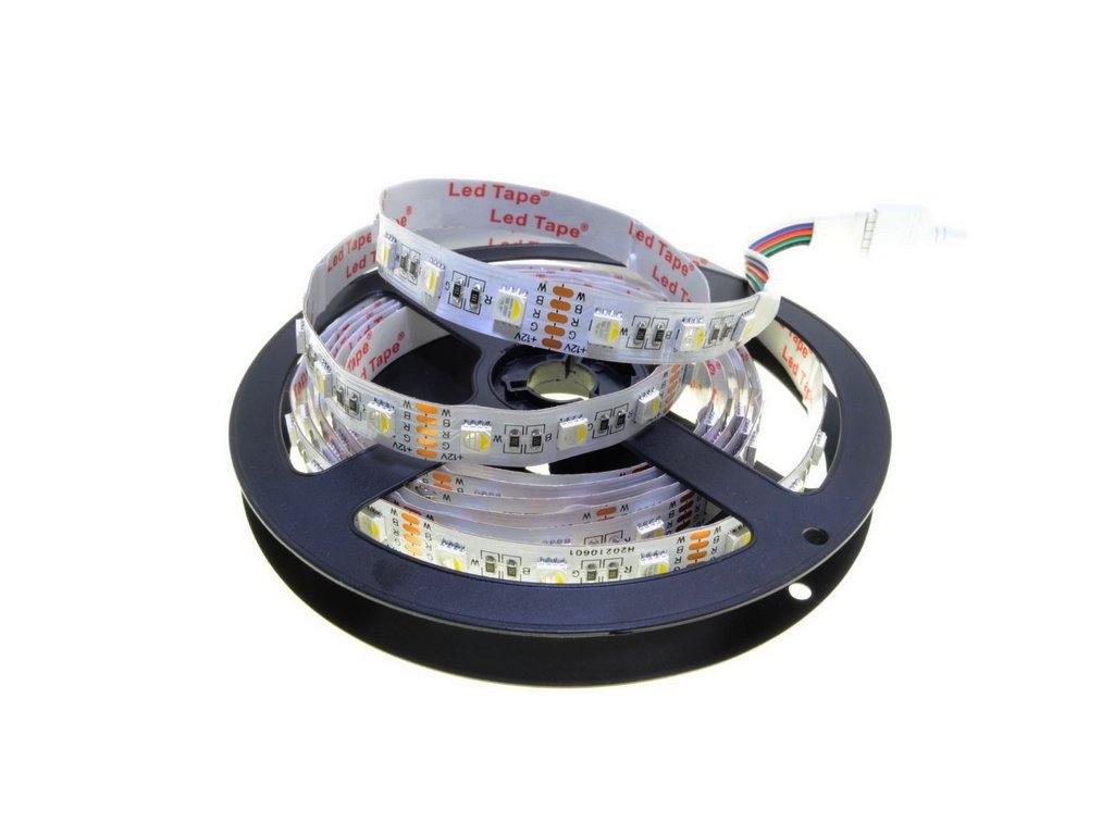 RGBW LED pásik 12V 19,2W/m 4segmenty/čip 300LED RGBW+3000K Teplá biela IP20, šírka 12mm – produkt z boku