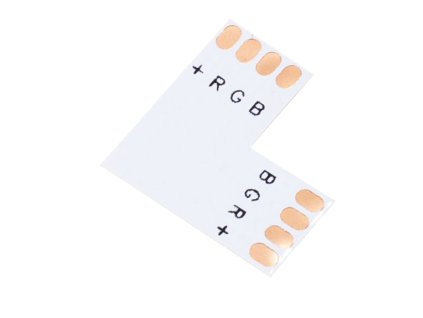L spájkovací konektor pre RGB 10mm široké LED pásiky, rohová RGB spojka – pohľad na diaľkový ovládač