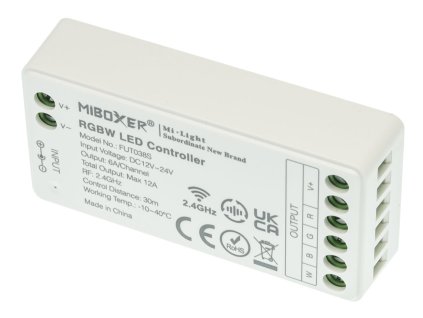 MiBoxer RF ovládač RGBW LED pásikov 18A 12V/144W 24V/288W, úzka small verzia, FUT038S – hlavný záber produktu