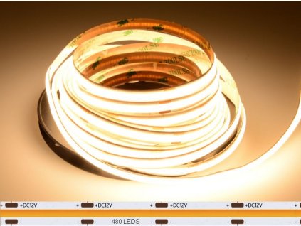cob led pasik 5m 12v 3000k tepla biela 10w m 480led m ip20