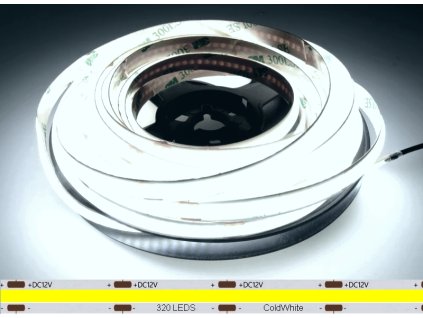 COB LED pásik 5m 12V Studená biela 8W/m LED pás do interiéru