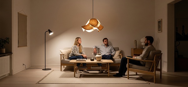 Wohnzimmer mit Sitzgruppe und eigenen Lichtzonen