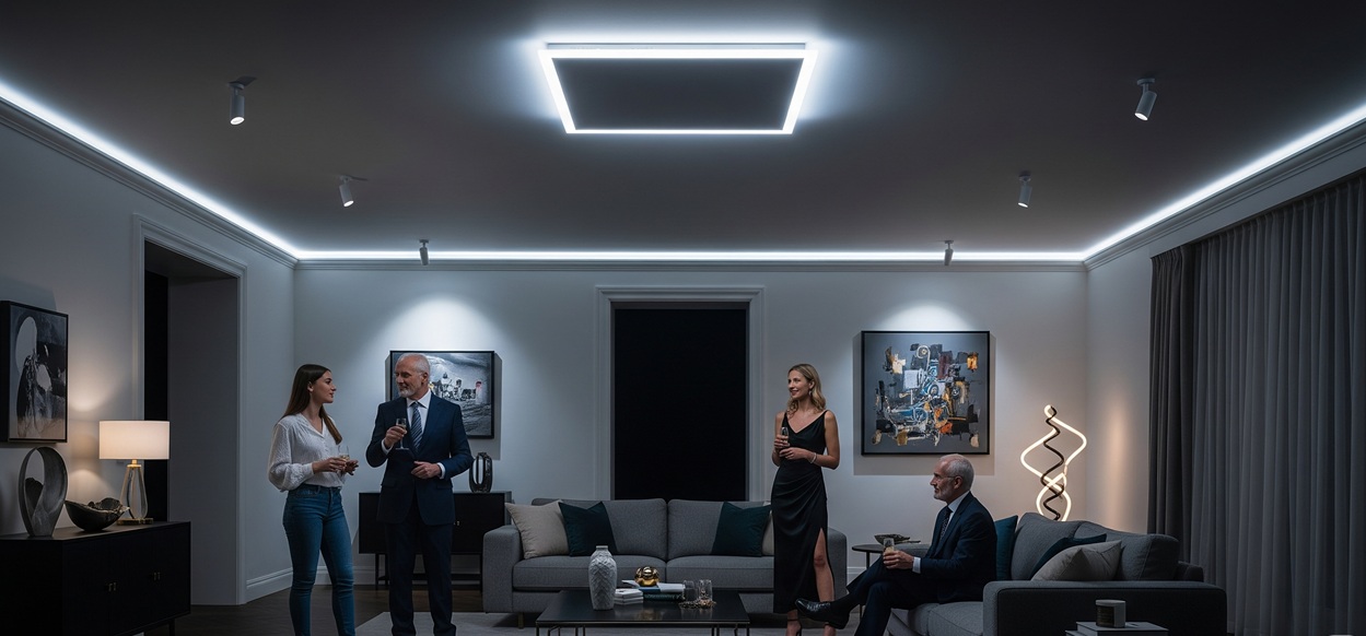Wohnzimmer mit mehreren LED-Lichtquellen