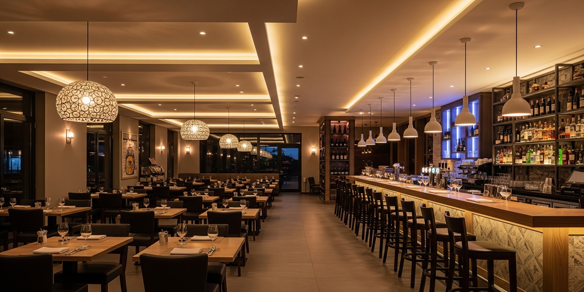 Restaurant mit warmweißer LED-Beleuchtung