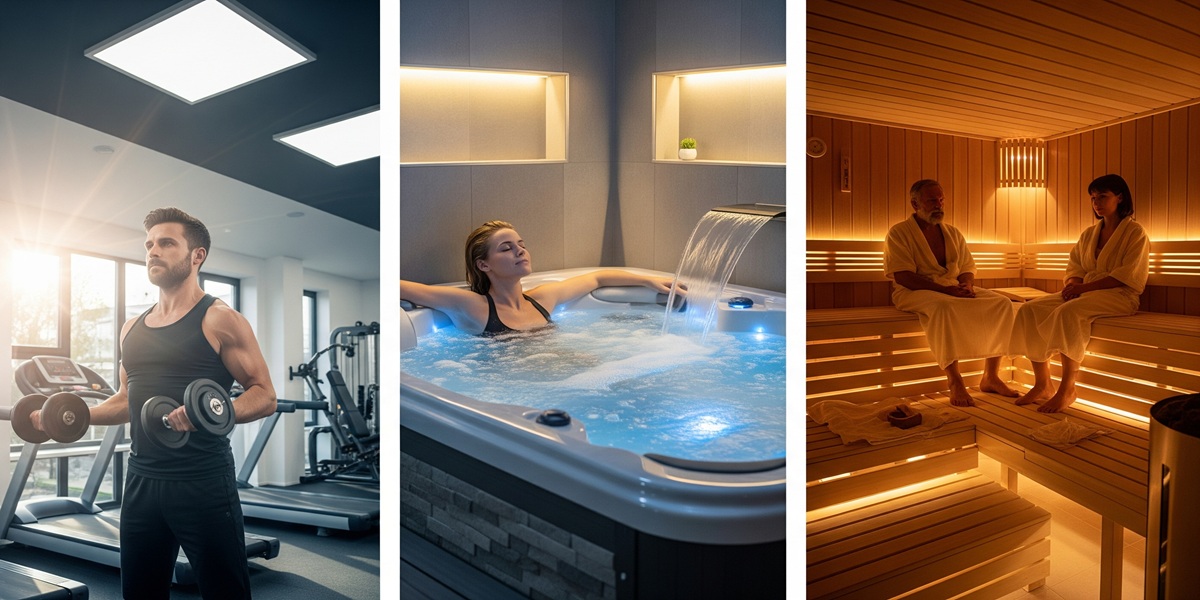 Sauna mit warmem, gedämpftem Licht