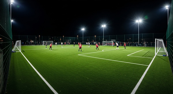 Amateur-Fußballplatz mit Flutlichtanlage