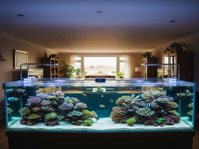 Bepflanztes Aquarium mit Fischen unter LED-Licht