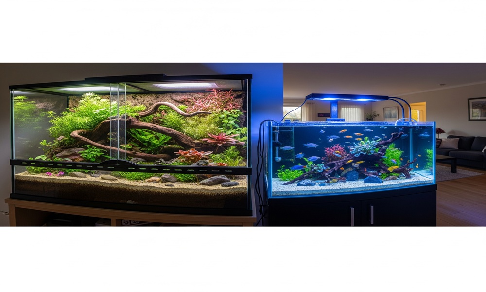 Beleuchtetes Aquarium und Terrarium