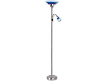 Modrá LED stojací lampa 15W teplá bílá s chromovým stojanem