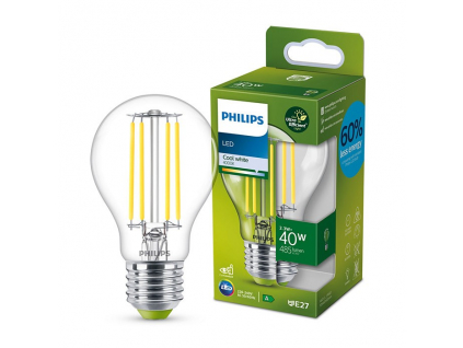 Philips LED filamentová žárovka 1x2,3W/60W | E27 | 485lm | 4000K - čirá, Ultra Efficient