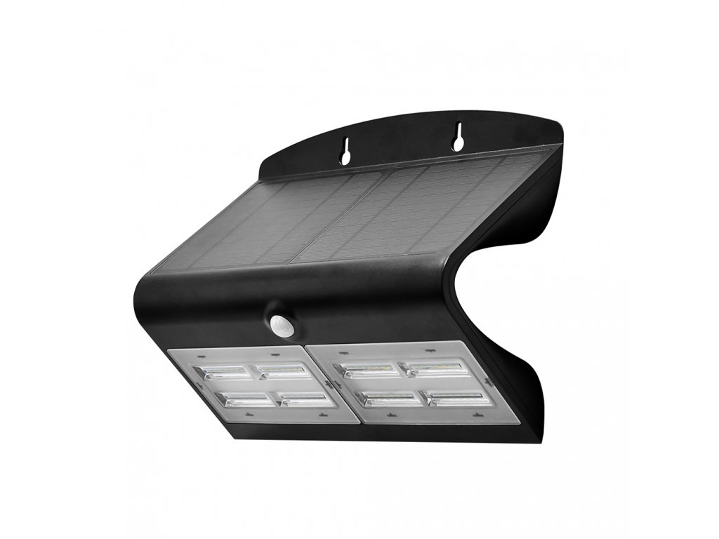 V-TAC LED solární nástěnné svítidlo s pohybovým senzorem 7W-4000K-IP65-černé-VT-767-7