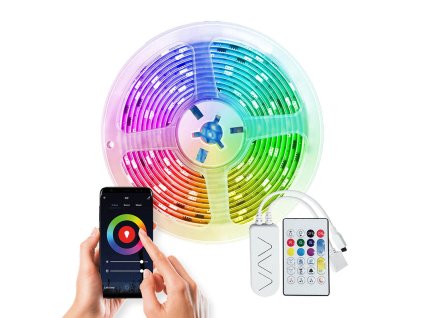 Solight wifi Smart LED světelný pás, RGB, 5m, sada s adaptérem a dálkovým ovladačem