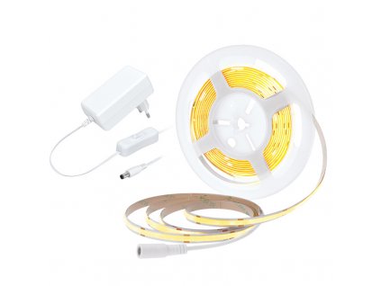 Solight LED COB pásek, sada s adaptérem, vypínač, 5m, 8W/m, 800lm/m, teplá bílá (Stupeň krytí (IP) IP20, Barevná teplota (К) 3000 K)