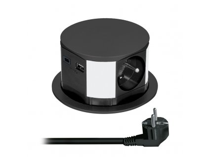 Solight 3z + USB A+C výsuvný blok zásuvek, 2m, černý (Stupeň krytí (IP) IP20, Barva krytu Černá)