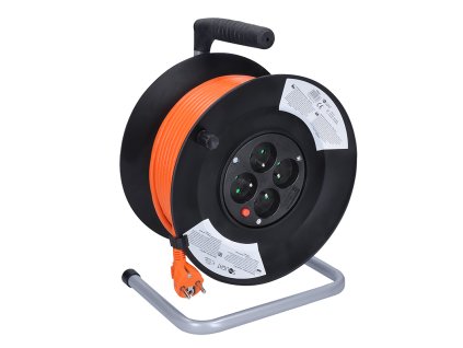 Solight prodlužovací přívod na bubnu, 4 zásuvky, 50m, oranžový kabel, 3x 1,5mm2