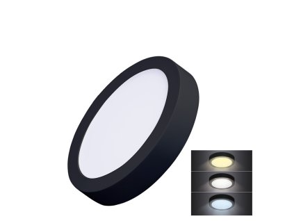 Solight LED mini panel CCT, přisazený, 12W, 900lm, 3000K, 4000K, 6000K, kulatý, černá barva (Barevná teplota (К) 3000-6000 K, Stupeň krytí (IP) IP20)