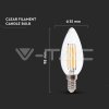 LED Žárovka Filament 4W E14 Svíčka 3000K Stmívatelná Čirá – V-TAC VT-2304D