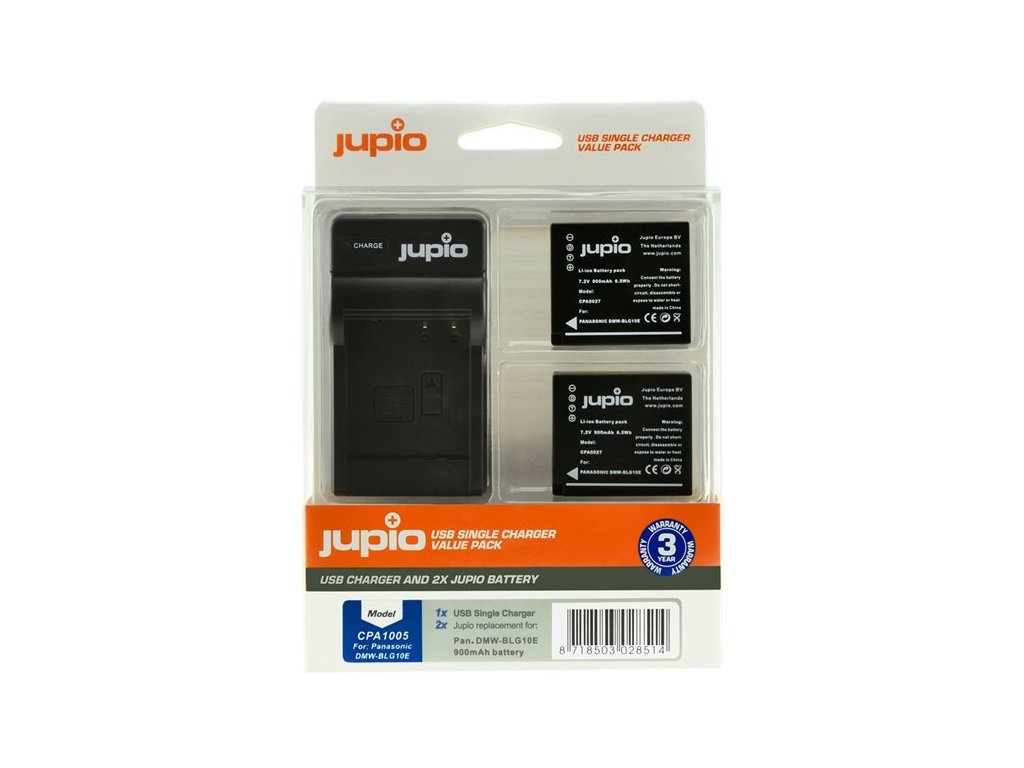 Set Jupio 2x DMW-BLG10 - 900 mAh + USB Single Charger