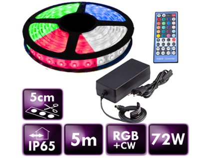 LED pásek - RGB+CW - 5m - 60LED/m - 14,4W/m - 3000Lm - IP65 - SADA