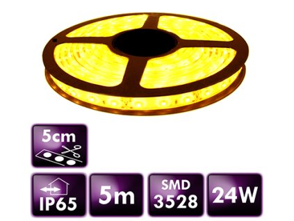 LED pásek - SMD 2835 - 5m - 60LED/m - 4,8W/m - 1200Lm - 12V - IP65 - žlutá