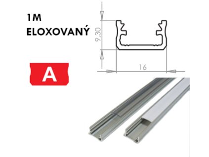 Hliníkový Profil pro LED pásky A Povrchový 1m ELOXOVANÝ