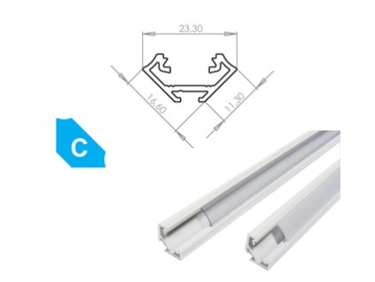 Hliníkový Profil pro LED pásky C Rohový Lakovaný bílý 2m