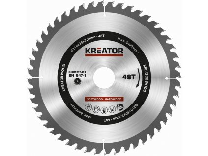 Pilový kotouč Kreator KRT020421 na dřevo 210mm, 48T