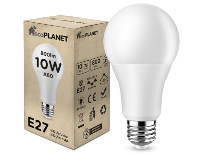 LED žárovka - ecoPLANET - E27 - 10W - 800Lm - studená bílá