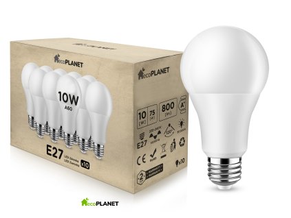 10x LED žárovka - ecoPLANET - E27 - 10W - 800Lm - studená bílá