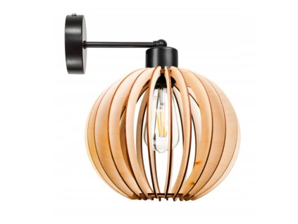 Nástěnná lampa - kinkiet - E27 - dřevěná koule - černá