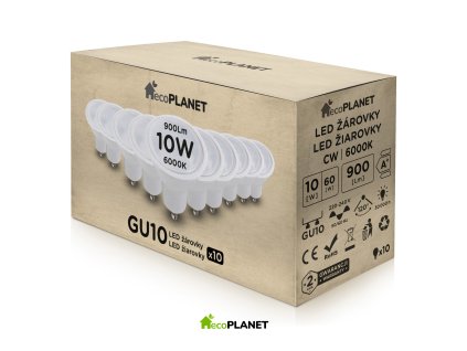 10x LED žárovka - GU10 - ECOPLANET - 10W - 900Lm - studená bílá