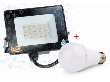 LED reflektor IVO-2 20W - neutrální bílá + LED žárovka 10W ZDARMA