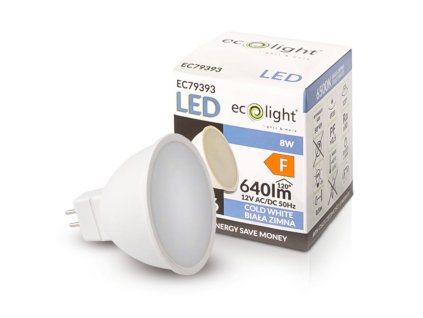 LED žárovka MR16 12V 8W studená bílá