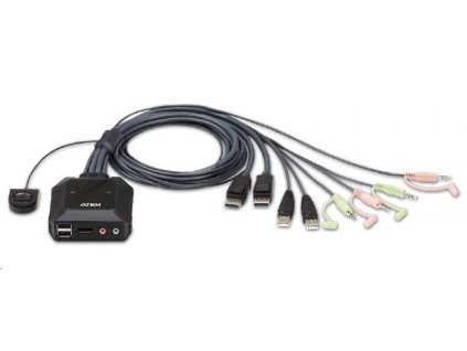 ATEN 2-port DisplayPort KVM s kabelovým přepínačem, audio