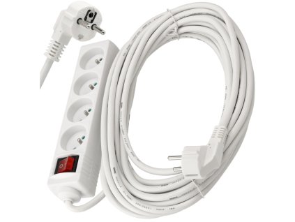 Prodlužovací kabel 10m bílý - 4 zásuvky s vypínačemV039