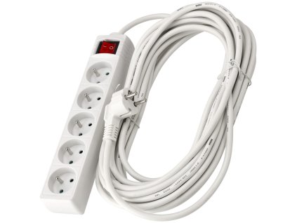 Prodlužovací kabel 10m bílý - 5 zásuvek s vypínačemV043