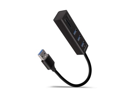 AXAGON HMA-CR3A, USB 3.2 Gen 1 hub, porty 3x USB-A + čtečka karet SD/microSD, kovový, kabel USB-A 20