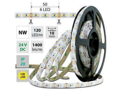 MCLED Pásek LED SMD2835 NW, 120LED/m, 14W/m, DC 24V, 1400lm/m, CRI90, IP20, 10mm, 50m