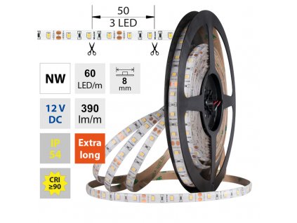 MCLED Pásek LED SMD2835 NW, 60LED/m, 4,8W/m, DC 12V, 390lm/m, CRI90, IP54, 8mm, 5m