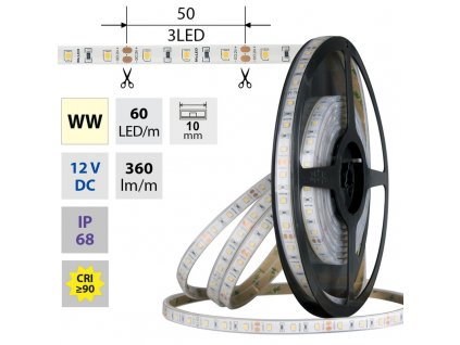 MCLED Pásek LED SMD2835 WW, 60LED/m, 4,8W/m, DC 12V, 360lm/m, CRI90, IP68, 10mm, 5m