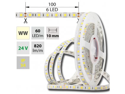 MCLED Pásek LED SMD5050 WW, 60LED/m, 14,4W/m, 1036lm/m, IP54, DC 24V, 10mm, 5m