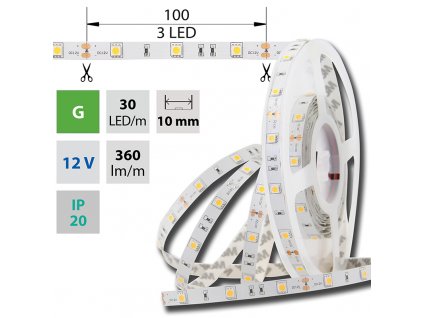 MCLED Pásek LED SMD5050 G, 30LED/m, 7,2W/m, 360lm/m, IP20, DC 12V, 10mm, 5m