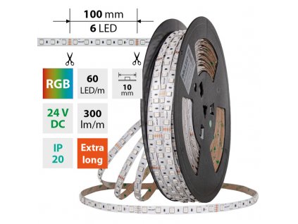 MCLED Pásek LED SMD5050 RGB, 60LED/m, 8W/m, DC 24V, 300lm/m, IP20, 10mm, 50m