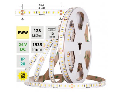 MCLED Pásek LED SMD2835 EWW, 128LED/m, 11,5W/m, DC 24V, 1935lm/m, CRI90, IP20, 10mm, 5m